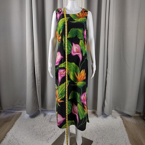 Sag Harbor Women's Black, Green Tropical Floral Sleeveless Maxi Dress Size 14P - Picture 3 of 12